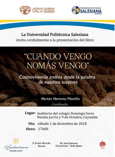 CUANDO VENGO NOMÁS VENGO SE PRESENTA, ESTE SABADO, EN CAYAMBE